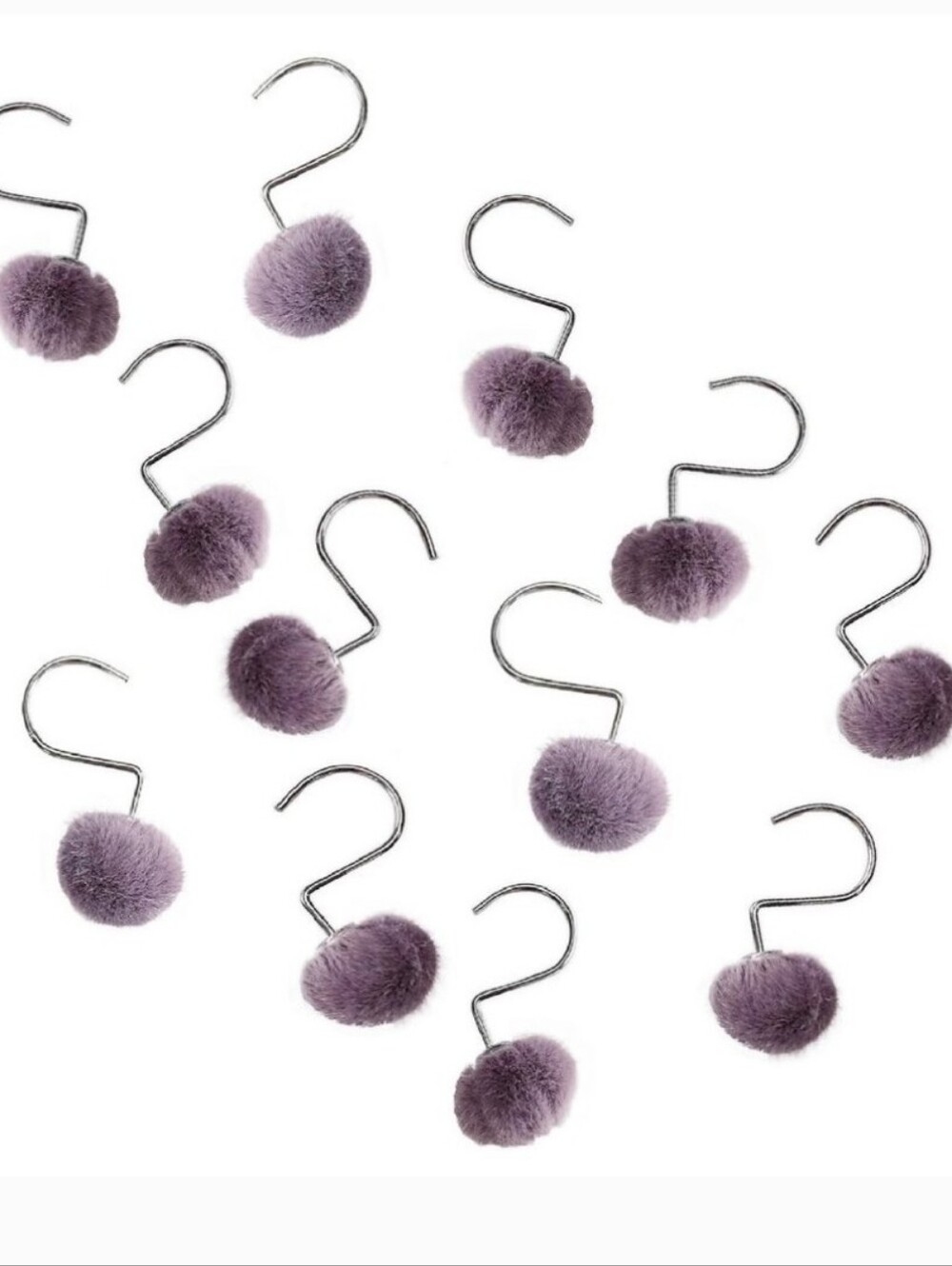 ​💜 Wild Sage Rochell Faux Fur Pom Pom Shower Curtain Hooks - Mauve Orchid GUC